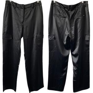 NEW GUESS Megan Cargo Satin Pants Size Medium Jet Black Business Chic Flowy